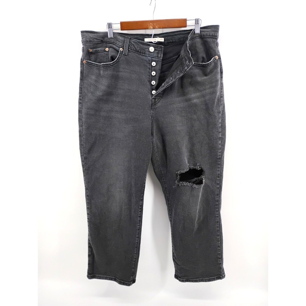 Levis Wedgie Straight 18W Premium Jeans Womens Black Denim Distressed Button Fly